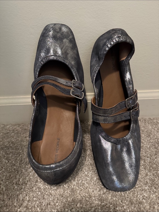 Free People Shoes - Free People Metallic Silver Double-Strap Mary Jane Ballerina Shoes